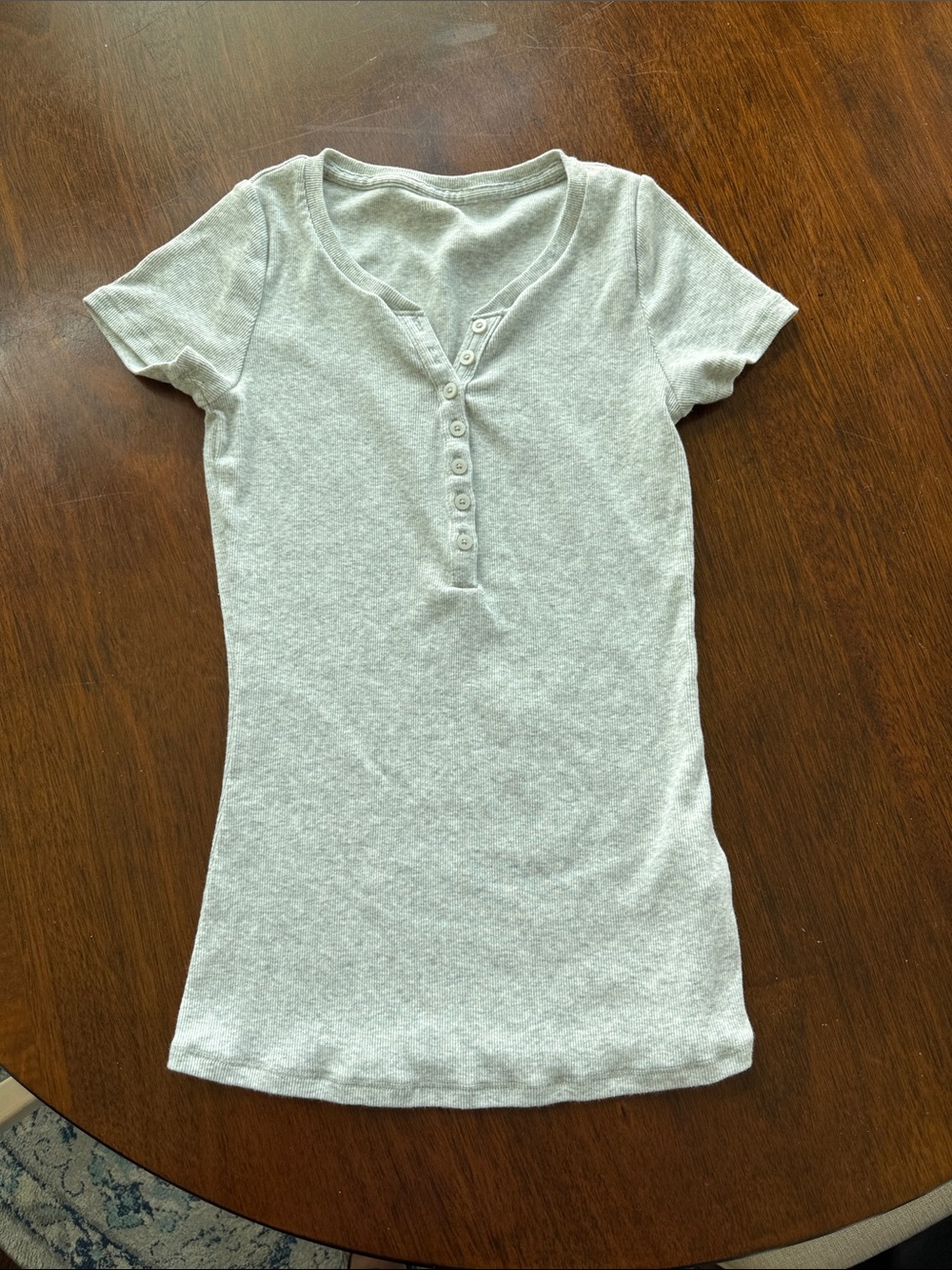 Hollister Light Heather Gray Short-Sleeve Henley Tee